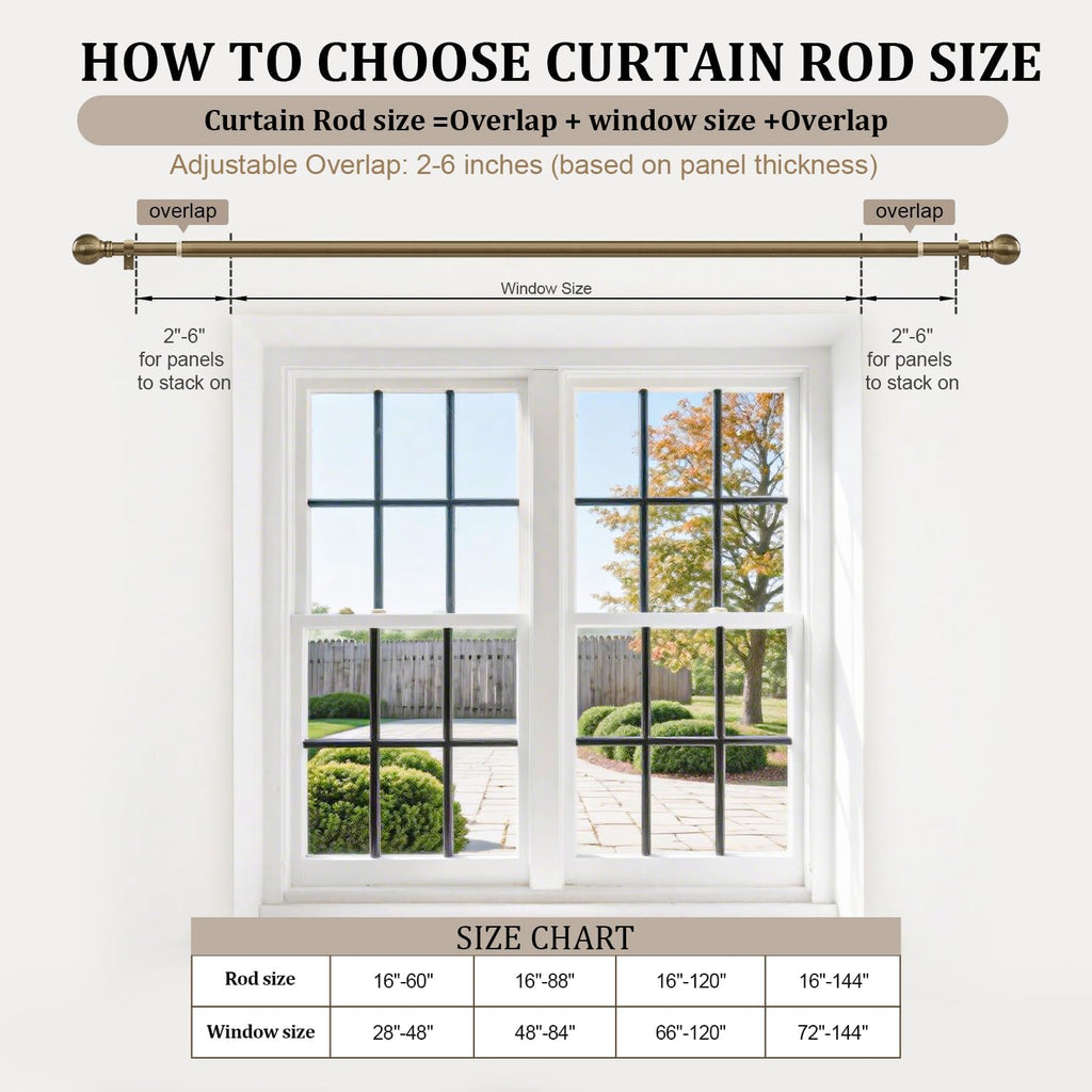 Antique Bronze Curtain Rods for Windows 48 to 84 Inch 1" Diameter Adjustable Heavy Duty Brass Window Curtain Rod with