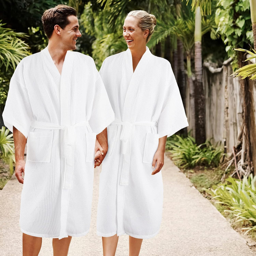 2 Pcs His and Hers Waffle Robes Lightweight Couple Robes for Women Men Matching Bathrobes for Wedding Engagement Gift