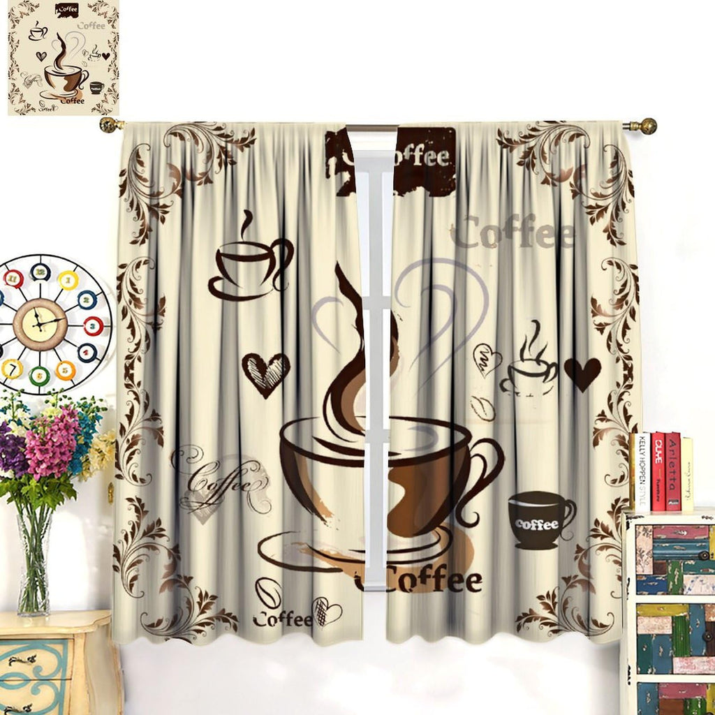Coffee Curtains Hand-Painted Cups Victorian Floral Abstract Artistic Signature & Heart Design Afternoon Tea Time