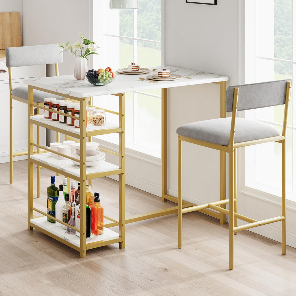Dining Table Set for 2, Counter Height Kitchen Table with 2 Upholstered Bar Stools, Dining Table and Chairs Set with