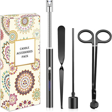 4 in1 Candle Accessory Set - Wick Trimmer, Candle Snuffer, Wick Dipper, Candle Lighters-Stainless Steel Care Kit