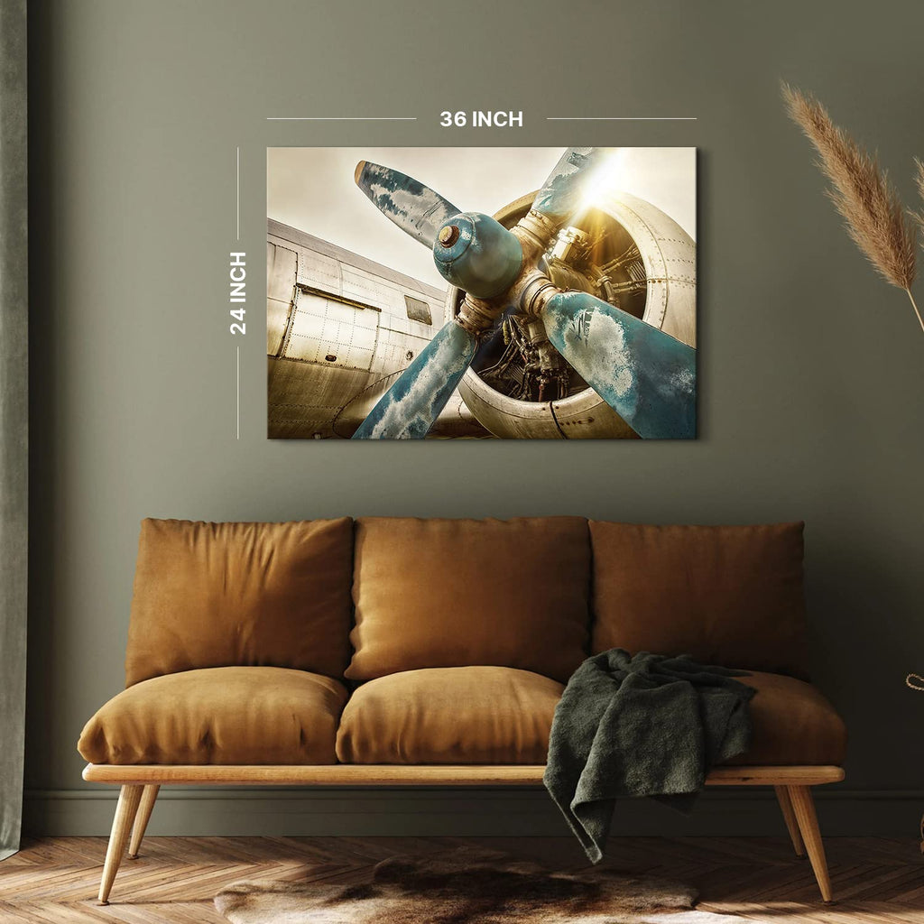 Airplane Wall Art Vintage Military Aviation Fighter Jet Canvas Poster Wall Decor 60x90 cm, Large Retro Sunset