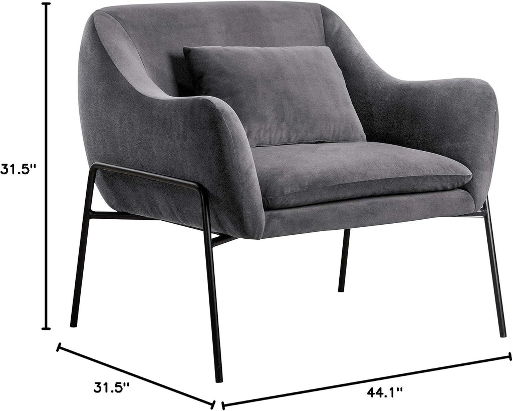 Karen Modern Velvet Upholstery Accent Chair, 44.1" W, Grey