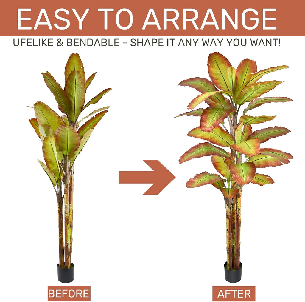 BananaTree 9FT Tall Large Faux Trees with Realistic Leaves, Fake Banana Floor Potted Artificial Plants Living Room