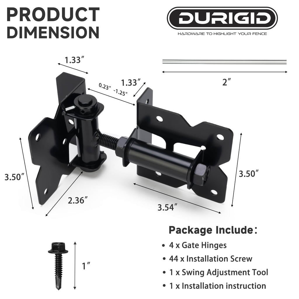 Self Closing Gate Hinges, Spring Loaded Gate Hinges, Shed Door Hinges for Vinyl/Wood Fence/Steal Gate, Self-Tapping