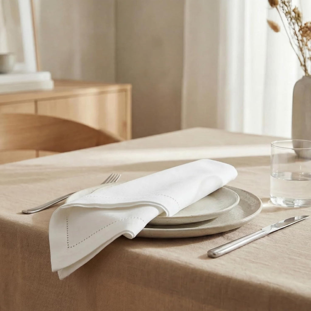 Cloth Napkins White Hemstitch Dinner Napkins Set of 12 (20X20) 100% Cotton Absorbent Washable Durable Reusable Ideal