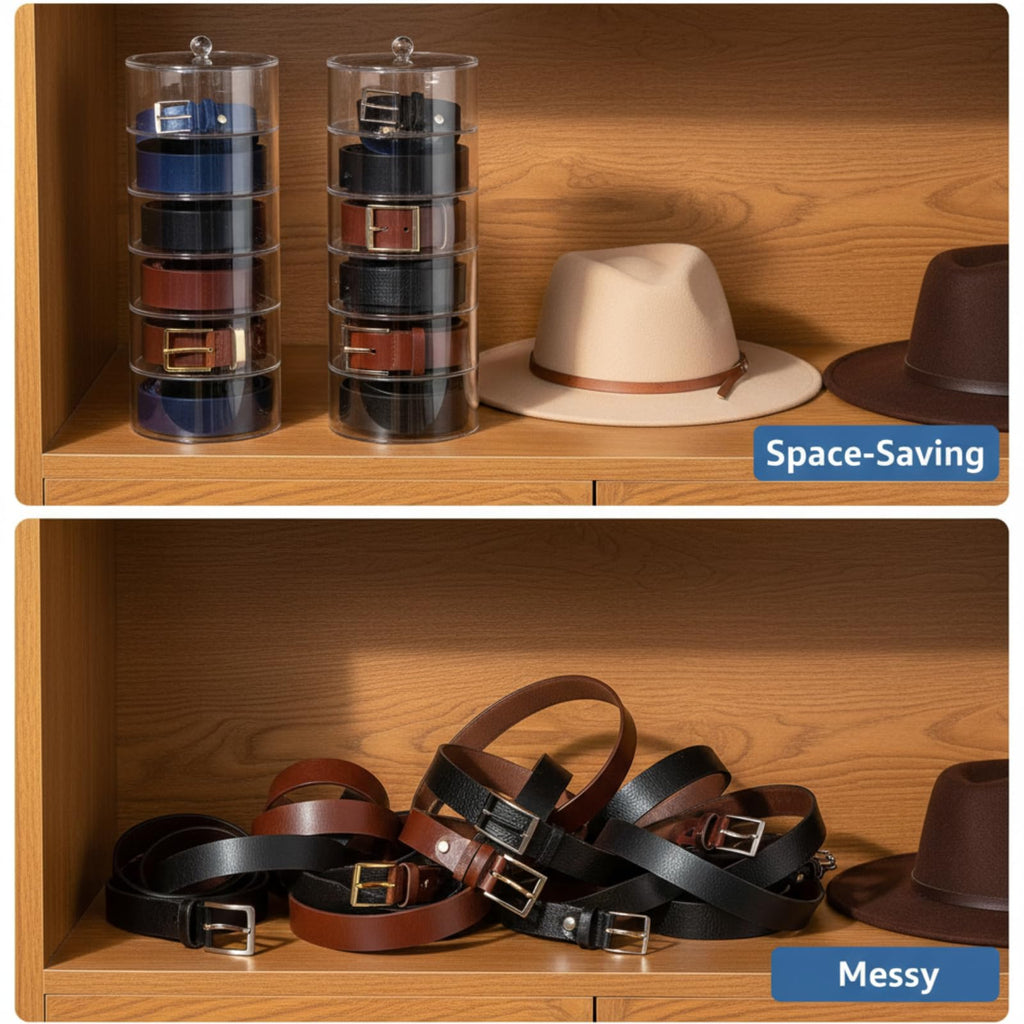 5 Layers Acrylic Belt Organizer, Stackable Belt Storage Box Clear Display Case Vanity Organizer for Watch, Hair