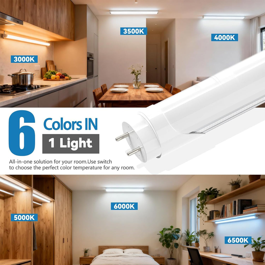 3ft T8 LED Bulbs, 6 CCT Selectable 3000K-6500K