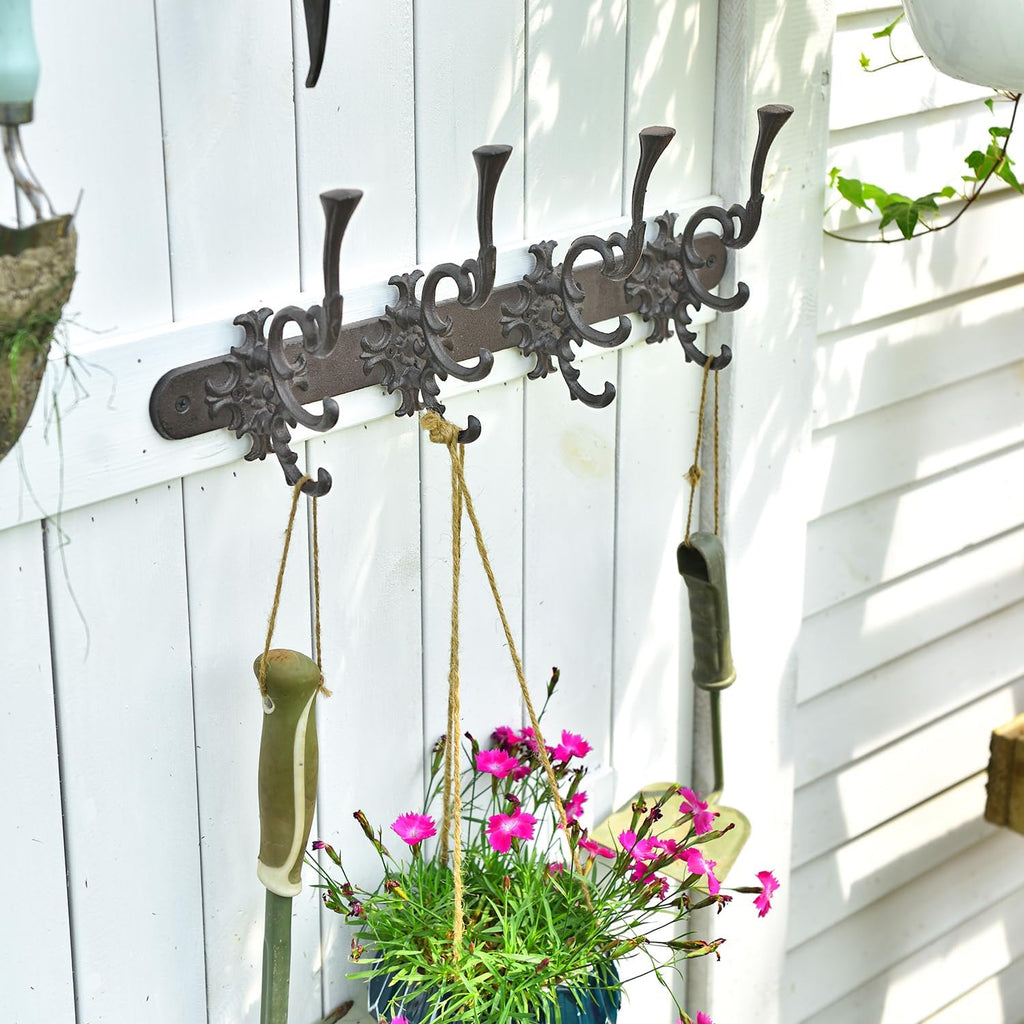 Vintage Cast Iron Wall Hook Rack - Ornate 4-Hooks Coat and Hat Organizer - Heavy Duty Decorative Hanger , or Mudroom