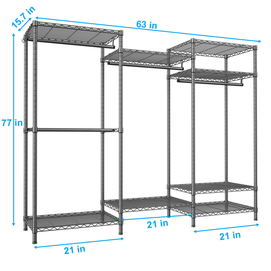 E13 Heavy Duty Clothes Rack(With 4 Hanger Rods & 8 Shelves) Freestanding Clothing Racks for Hanging