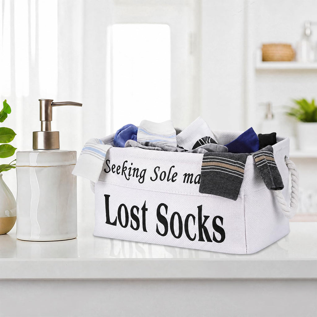 2 Pack Lost Socks Basket for Laundry Room, Fabric Missing Sock Holder for Single Sock Organization, Collapsible Lost