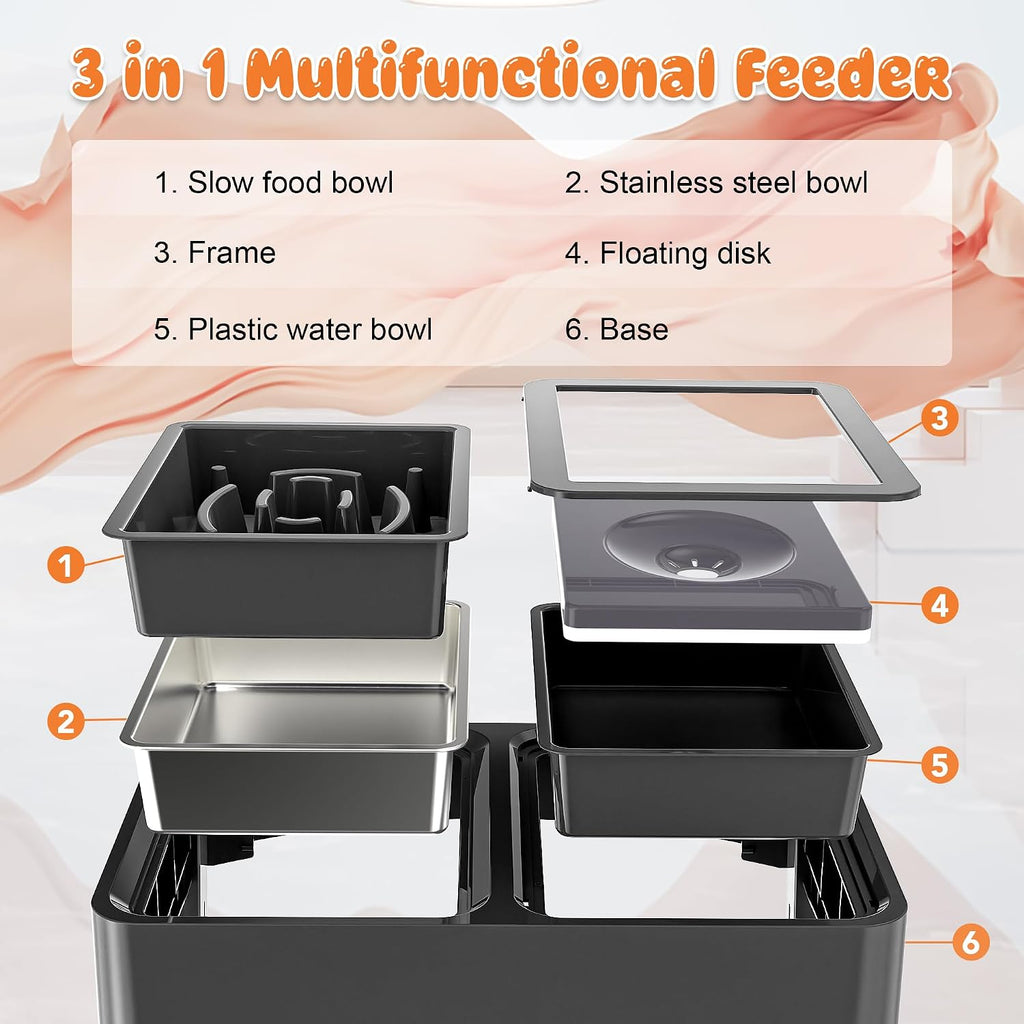 3-in-1 Elevated Dog Bowls with 4 Height Adjustable Raised Stand
