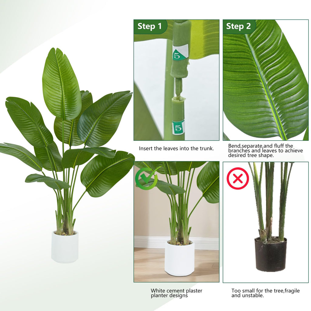 Bird of Paradise Plant Artificial, 4Ft Tall Faux Banana Leaf Tree