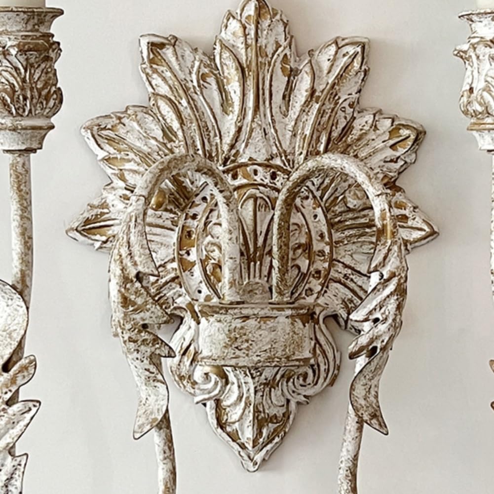 Mid-Century Distressed Wall Light, French Country Vintage Wall Sconce 2-Light Double Candle Art Deco Perfect Wall