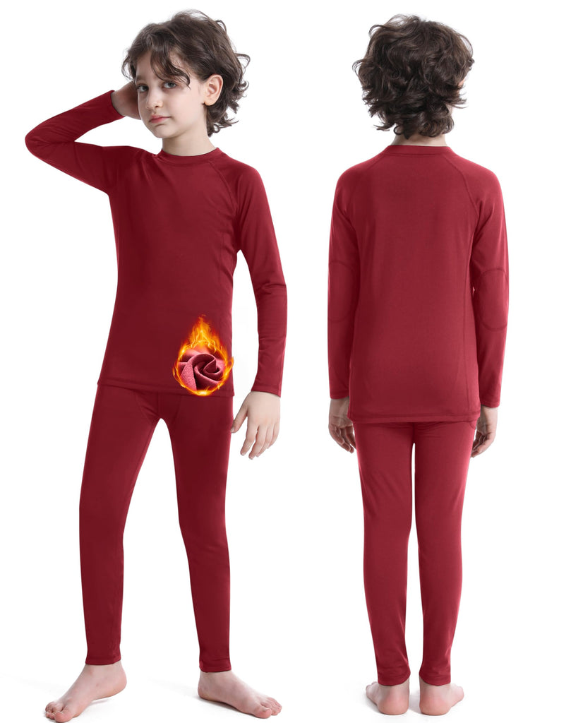 Kids Thermal Underwear Set, Fleece Lined Long Johns Base Layer Red
