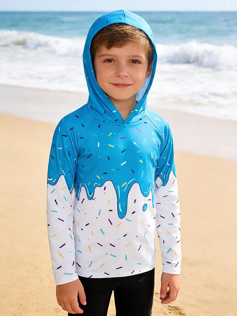 Boy Fishing Shirt UPF 50+ Long Sleeve Hooded Rash Guard