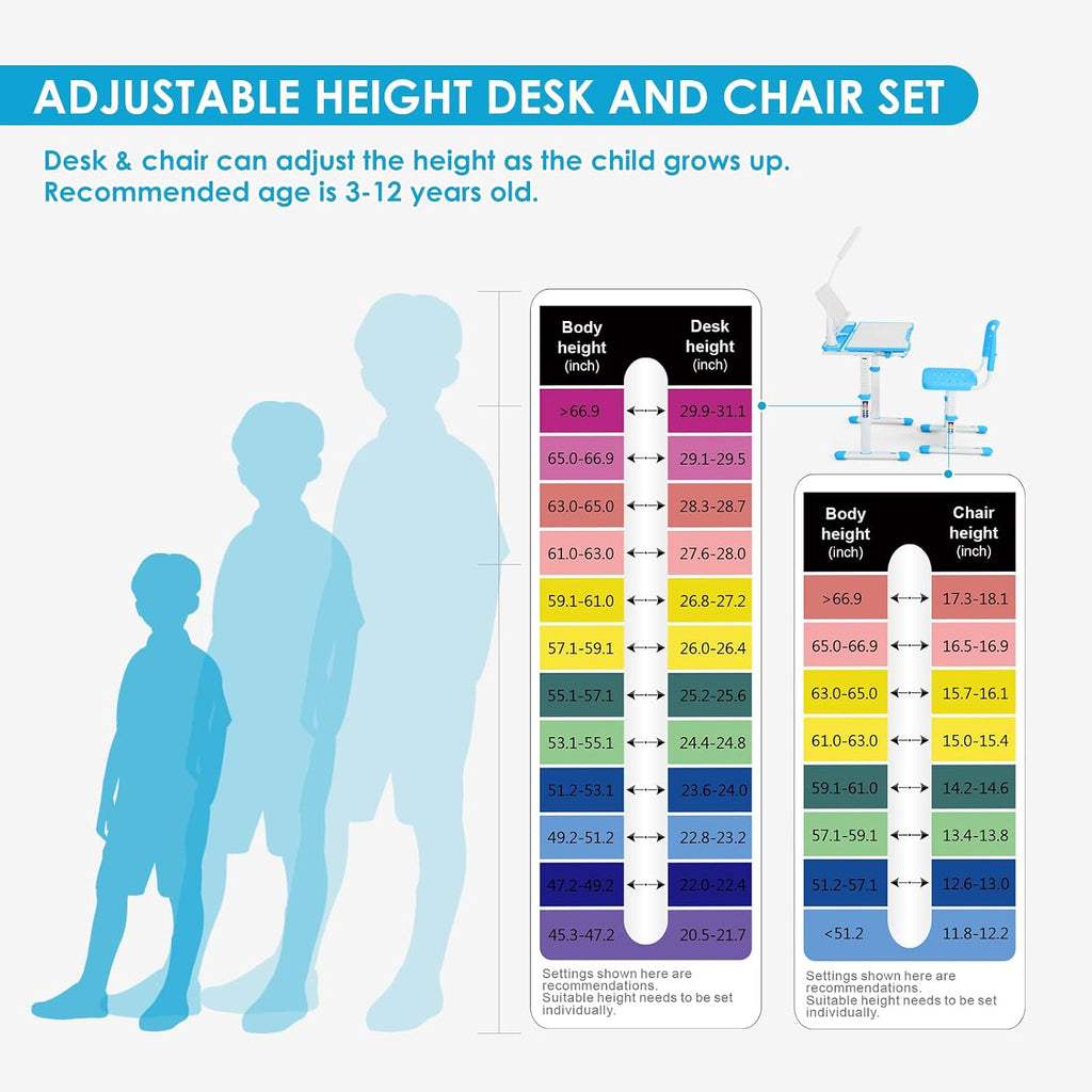Height Adjustable Kids Desk and Chair Set with LED Light,Drawer