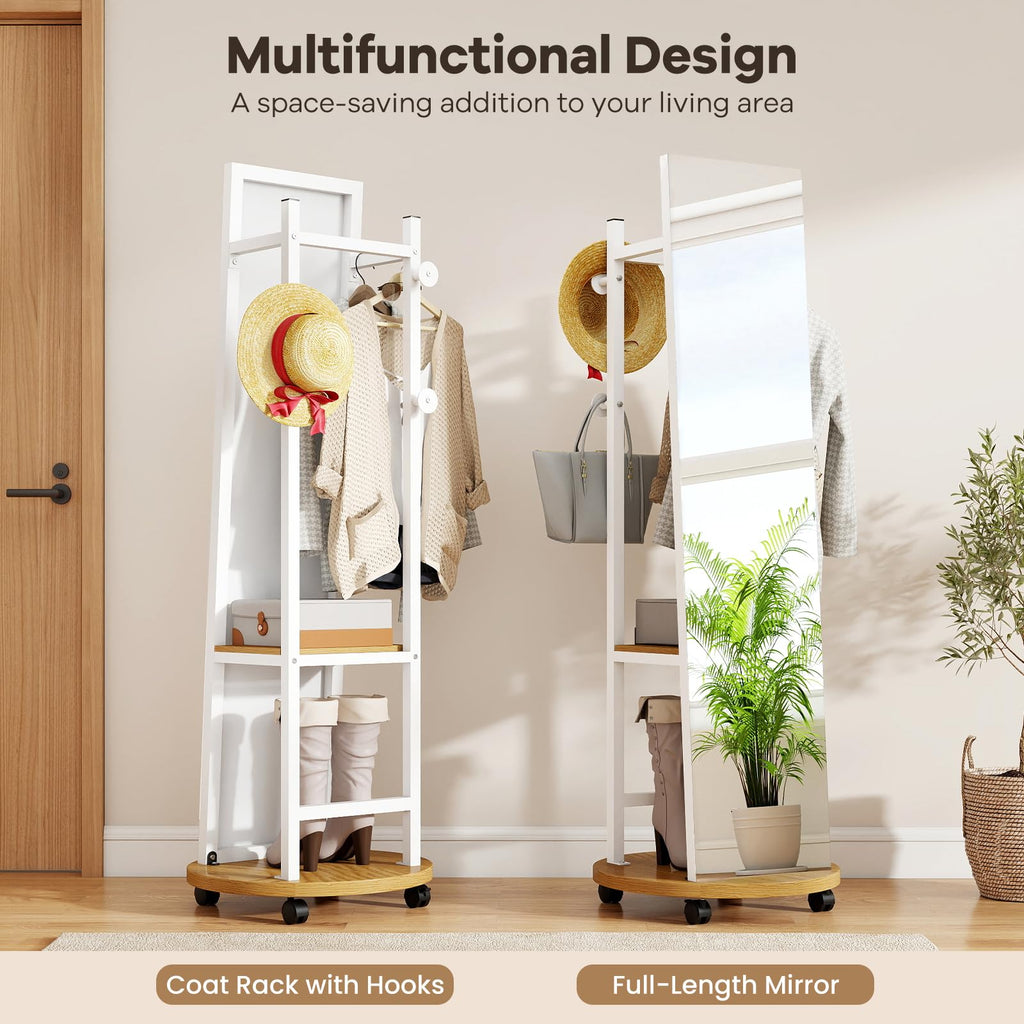 55" Full Length Mirror with Coat Rack, Standing Coat Tree