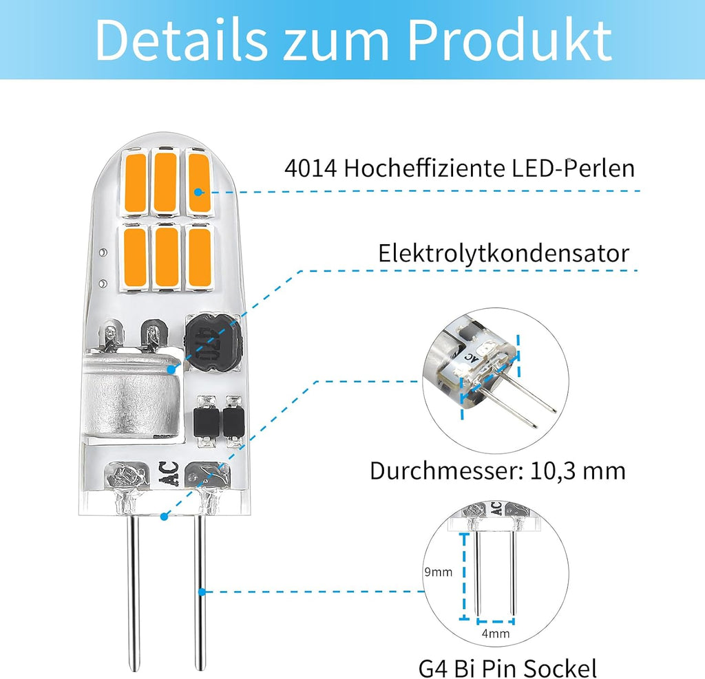 G4 led Bulb, 12V AC/DC G4 Bi-Pin Light Bulbs, Alternative to JC Halogen Bulbs,Suitable for Lawn Lights, Puck Lights