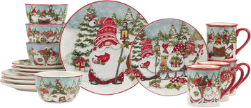 Christmas Gnomes 16 Piece Dinnerware Set, Service for 4
