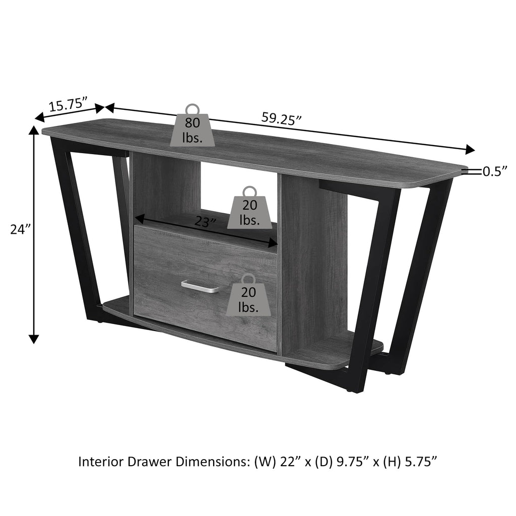 Concepts Graystone TV Stand 59.25" - Modern Entertainment Center for TVs up to 65", Industrial Media Console with