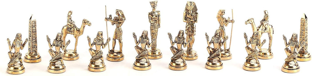 Historical Egypt Pharaoh Figures Metal Chess Set for Adults, Handmade Pieces and Natural Solid Wooden Chess Board