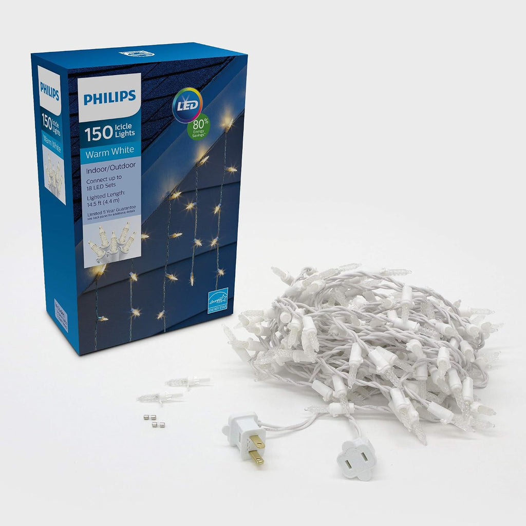150 LED Warm White Faceted Mini Icicle Lights