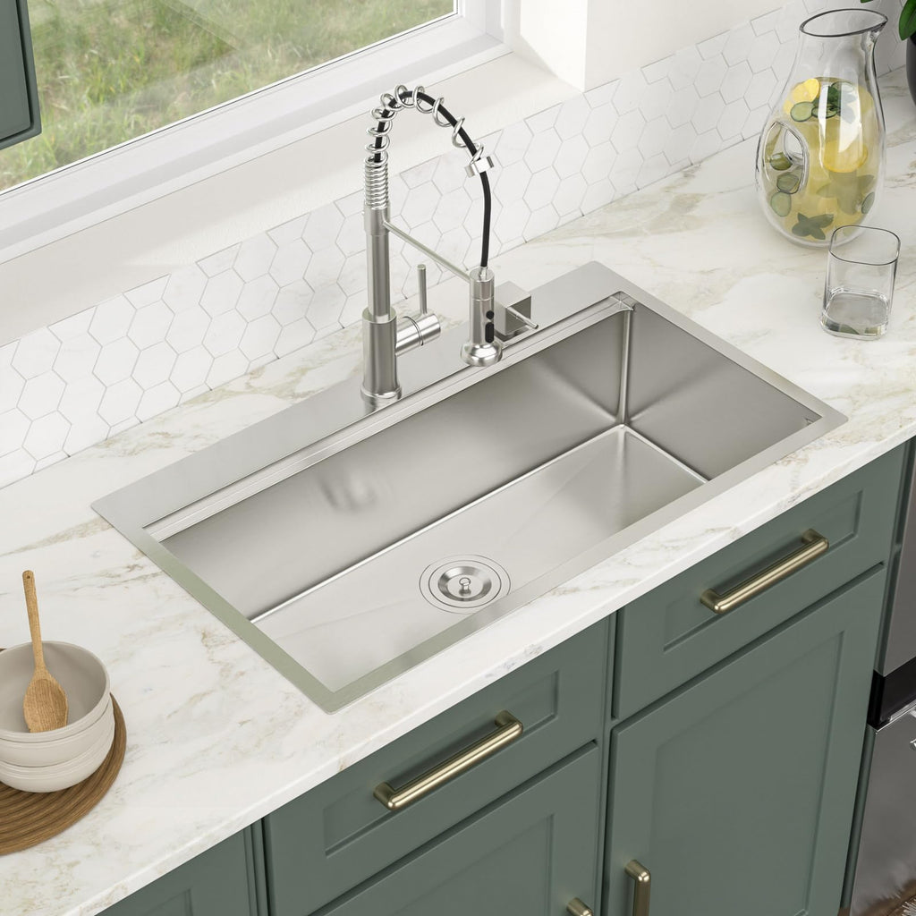 33x19 Drop Sink 33 Inch Stainless Steel Workstation Sinks 16 Gauge Topmount Ledge Single Bowl Overmount