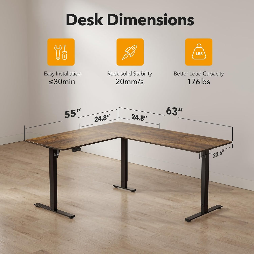 L Shaped Standing Desk - 63 x 55 Inch Electric Adjustable Height Corner Standing Desk, Ergonomic Sit Stand Up Table