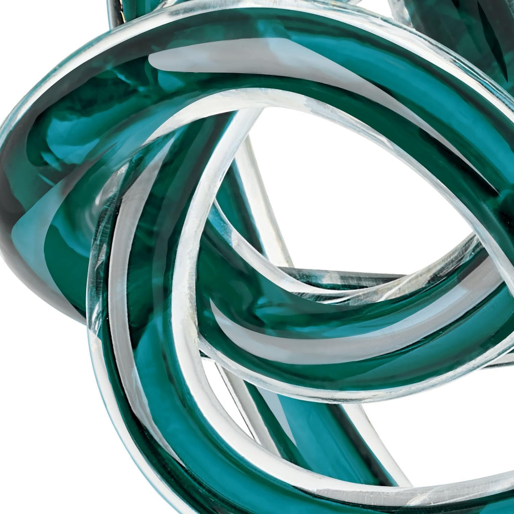 Orbit Hand Blown Glass Infinity Knot Sculpture - 4.5 Inch Glass Art Teal Knot Decor Ball Decor, Small Centerpiece