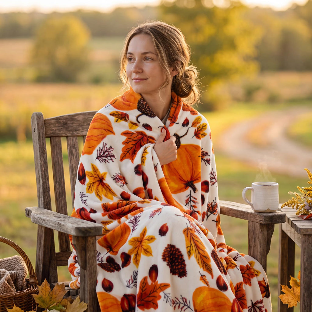 Fleece Blanket Soft Fall Throw for Couch Autumn Pumpkin 50"x60"