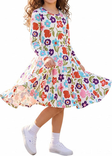 Girls Long Sleeve A Line Skater Dress Casual Everyday Outfit