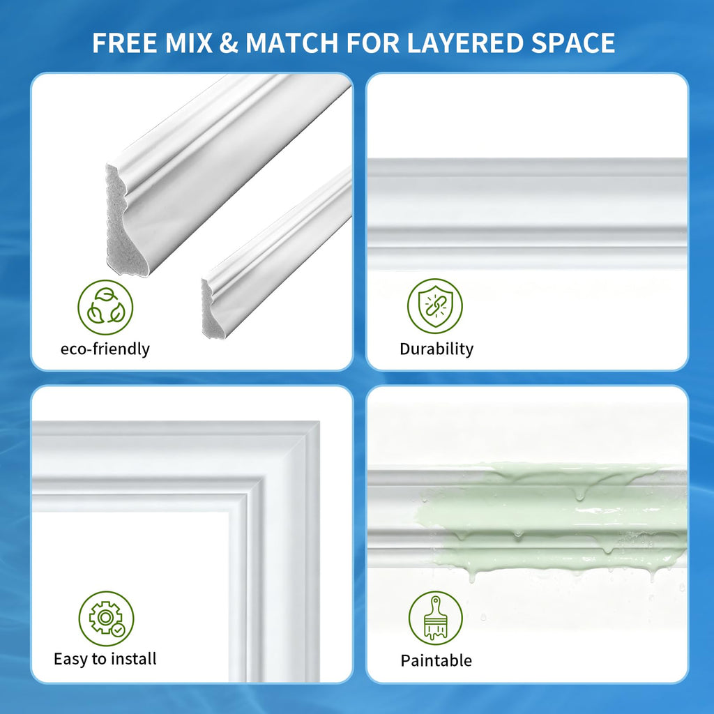 6 Set Peel and Stick Wall Molding Kit,Pre-Cut Bilinear Frame Panels