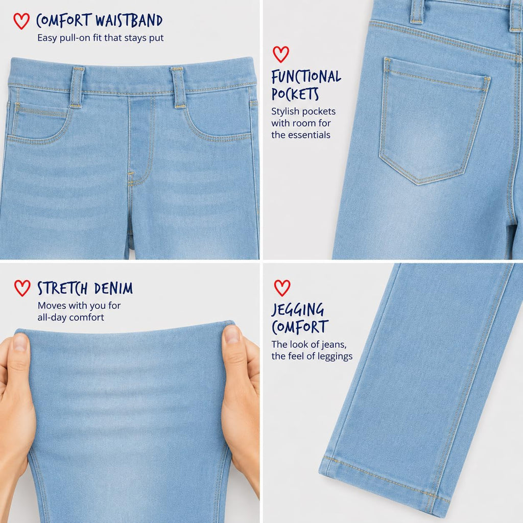 Girls Jeggings 2 Pack Stretch Denim Jeans Leggings with Pockets