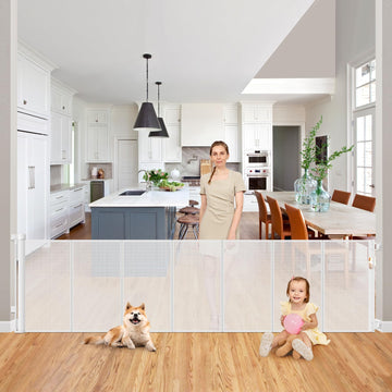 Reinforced 200 Inch Extra Long Dog Gate Indoor 37" Tall Outdoor Retractable Baby Gates for Doorways Extra Wide 16ft