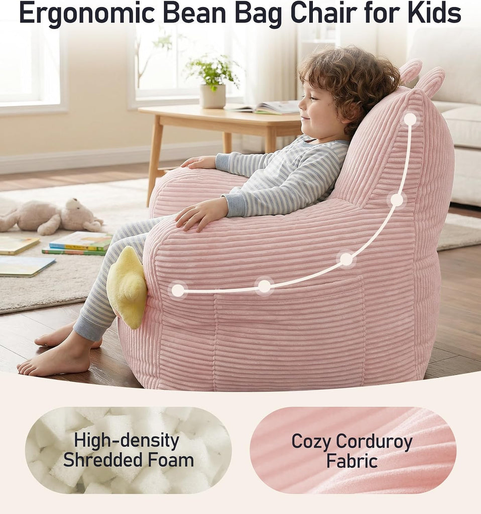 Kids Bean Bag Chair with 2 Plush Toys, Comfy Bean Bag Sofa