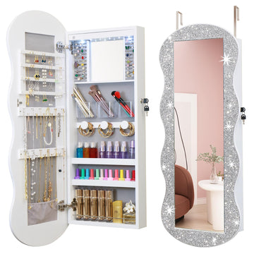 Jewelry Armoire Organizer, LED Jewelry Cabinet Wall/Door Mounted