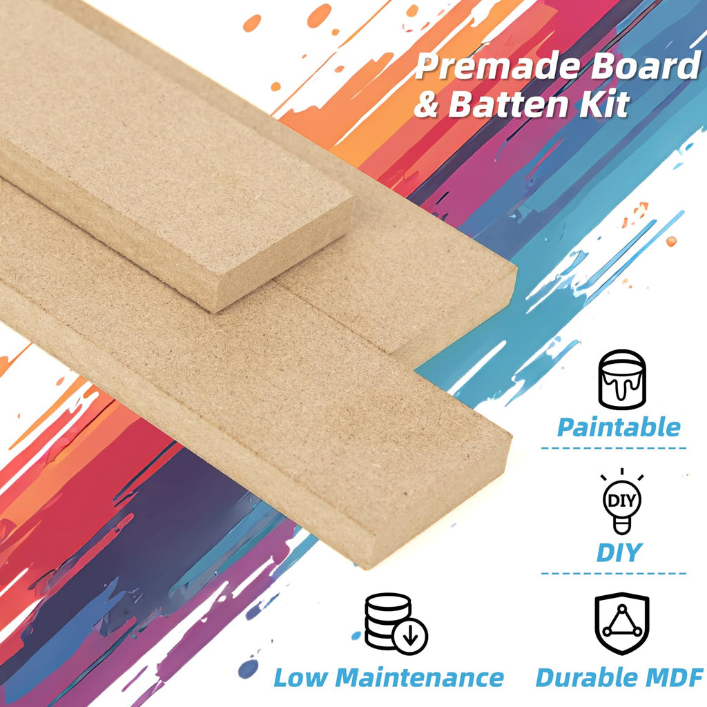 Premade Paintable Board and Batten Wainscoting Kit, 167.32 x 70.08 in
