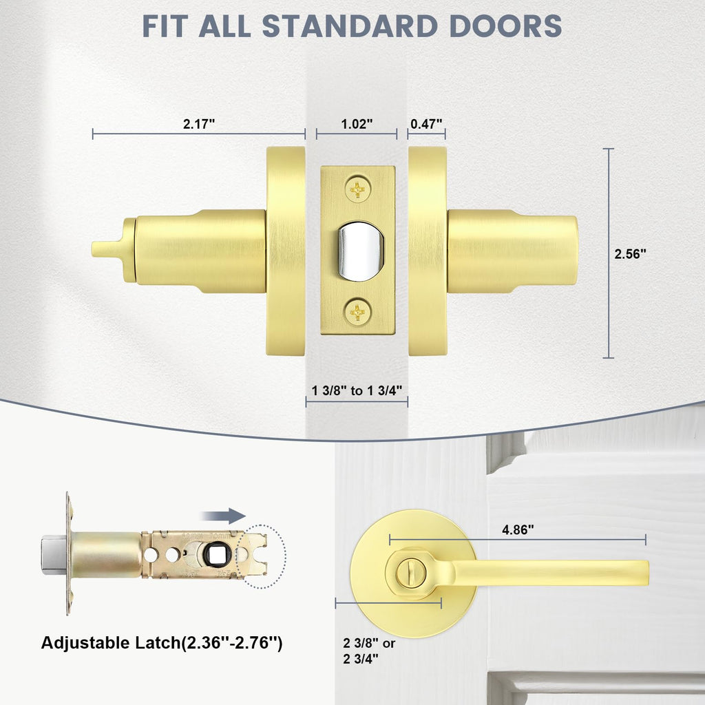 2 Pack Gold Interior Door Handle with Lock,Privacy Door Lever ,Keyless Round Door Lock Interior for Left and Right