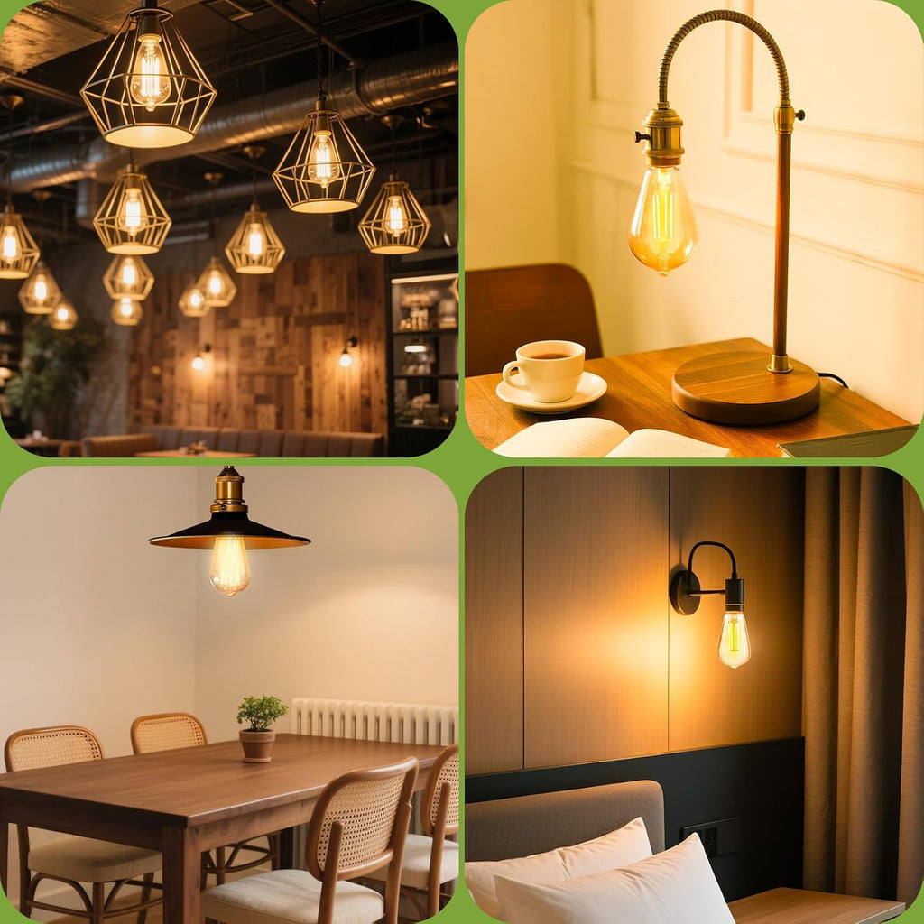 LED Edison Bulbs 40 watt Equivalent, E26 Light Bulb Dimmable, Soft White 2700K, Amber Glass ST58 Vintage LED Bulbs