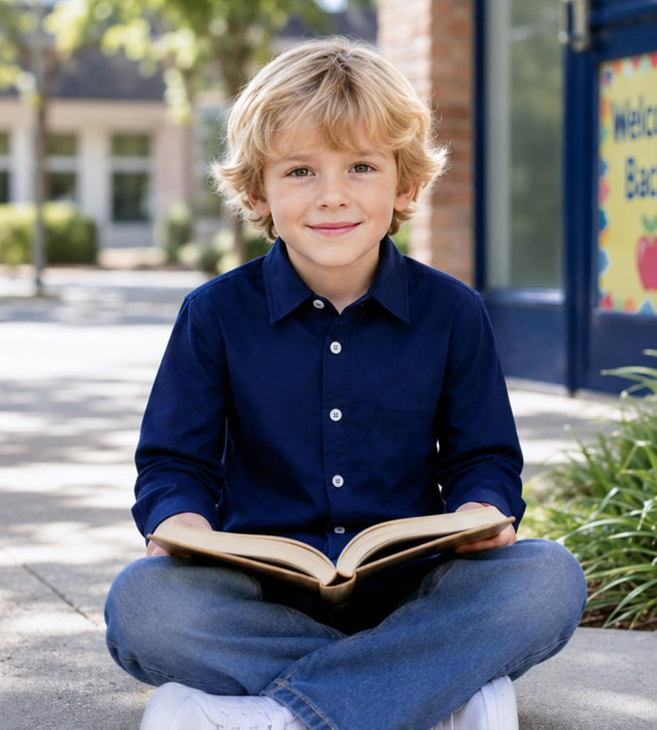 Boys Long Sleeve Dress Shirts Kids Button Down Formal Uniform