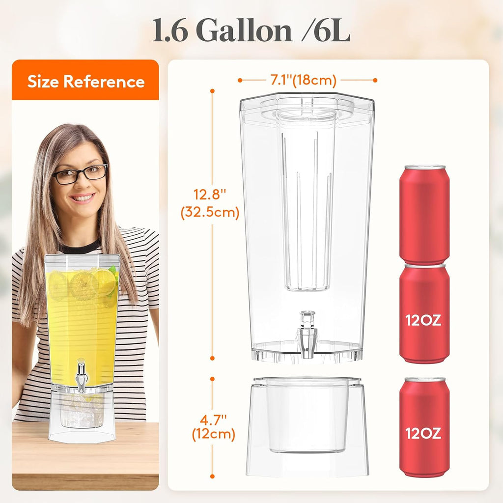 1.6 Gallon Drink Dispenser for Parties with Fruit Infuser - Set of 2