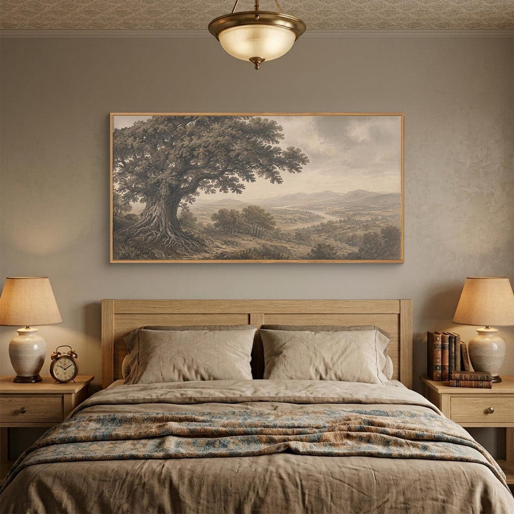 Large Vintage Tree Rustic Framed Canvas Wall Art -40"x20"