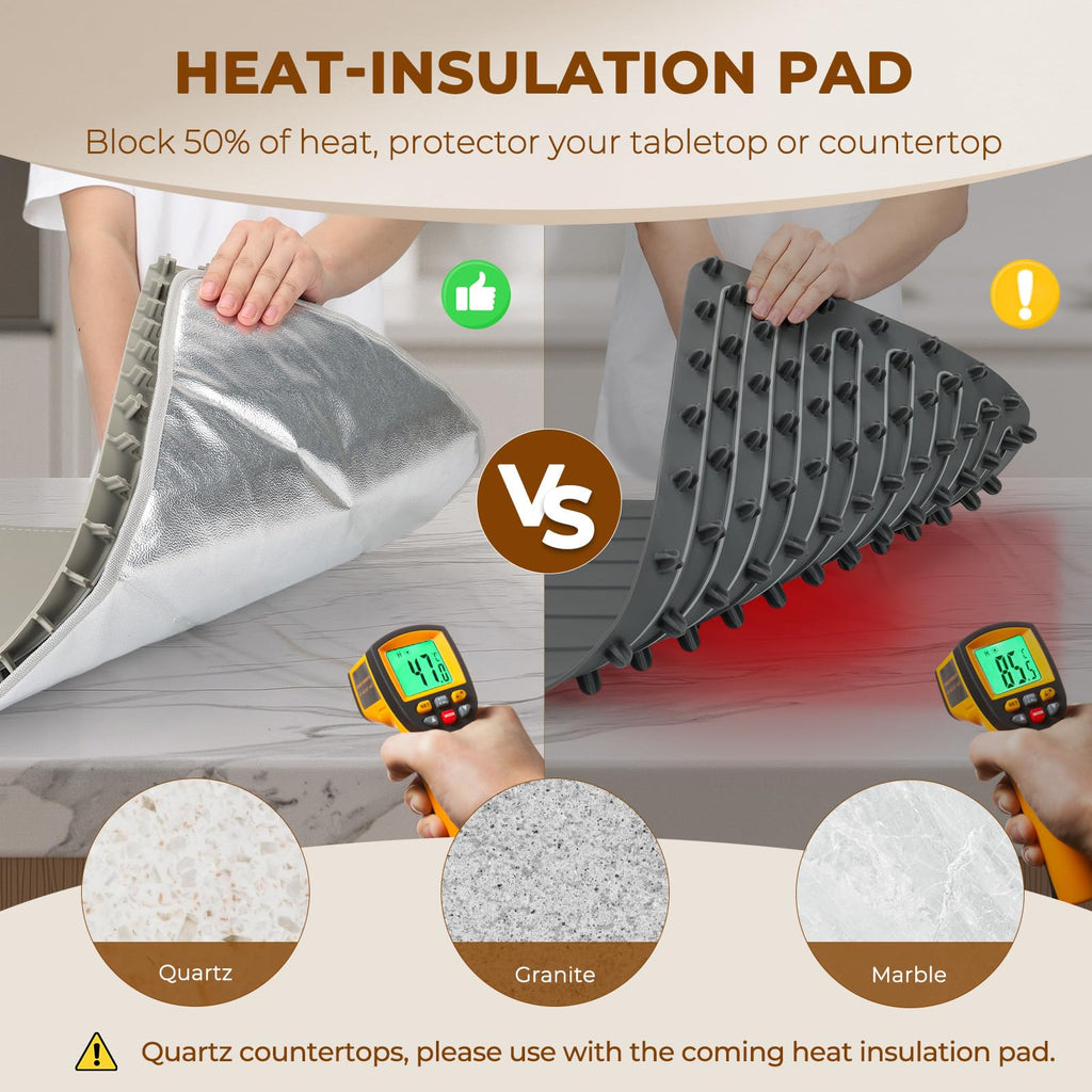 Warming Mat for Food - 7 Temps, 8H Timer, for Buffets Party Khaki