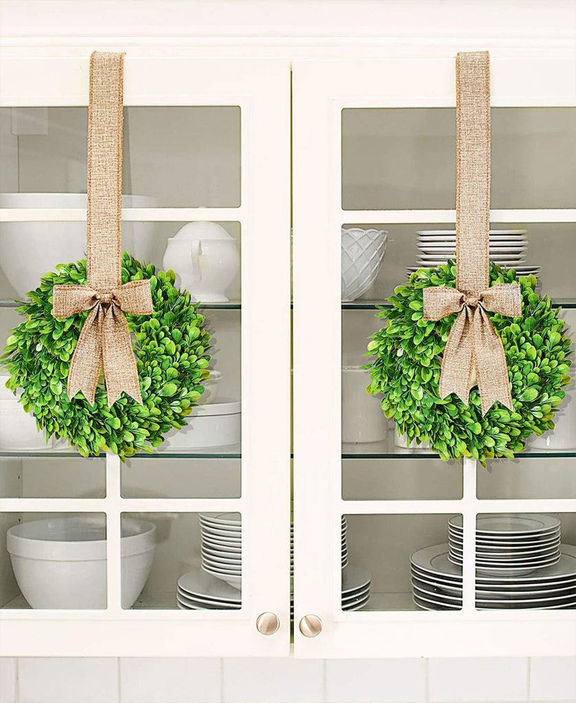 Artificial Boxwood Wreath - 11" Mini Green Wreath for Wall, Window, Table Decoration - Set of 2