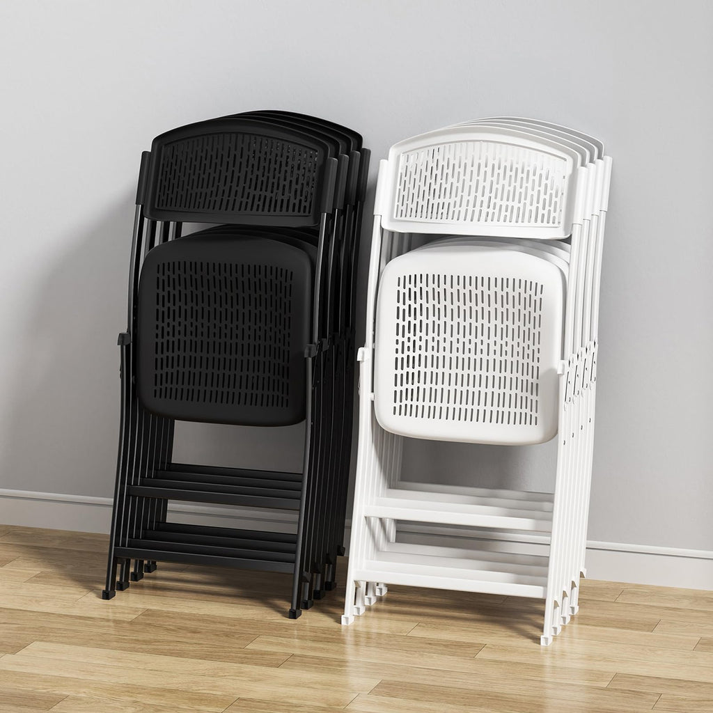 Folding Chair White Foldable Chair with Breathable Mesh Seat and Sturdy Metal Frame for Indoor and Outdoor Party