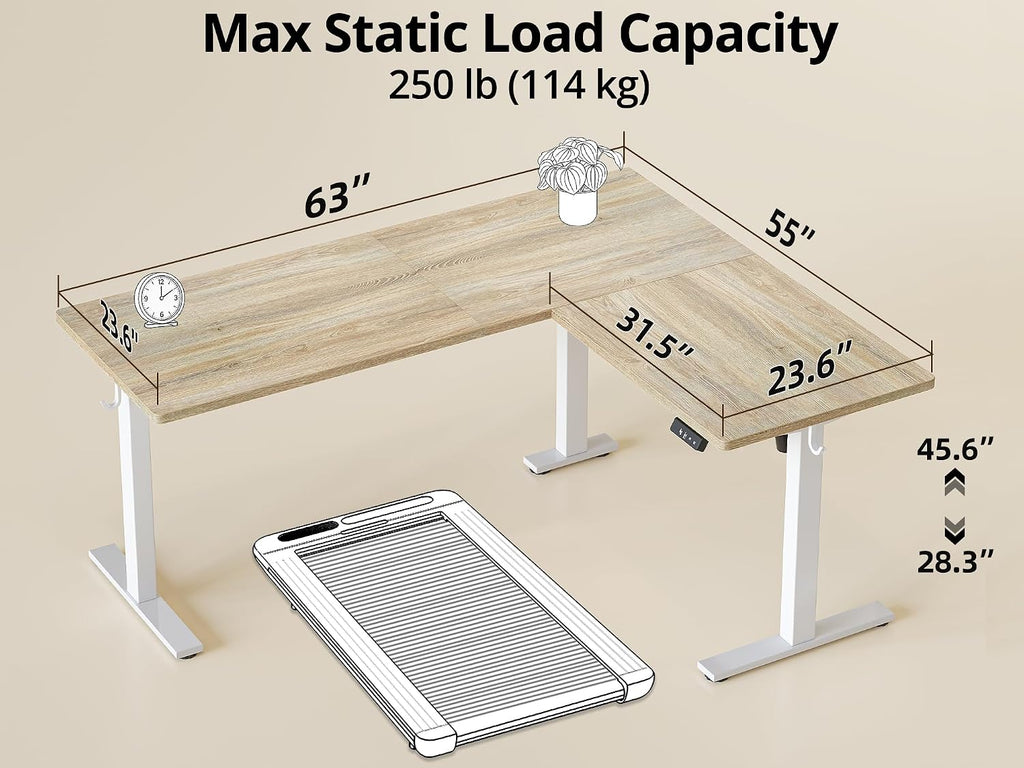 L Shaped Standing Desk Adjustable Height, Reversible Electric Corner Standing Desk, 63 x 55 inch Sit Stand Computer