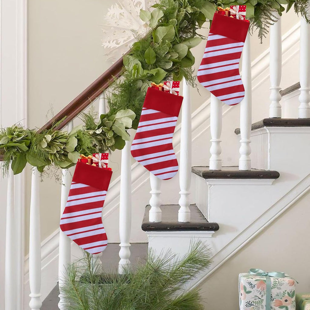 Candy Cane Christmas Stockings, 19 Inches Red and White Christmas Stockings for Family Christmas Holiday - Set of 12