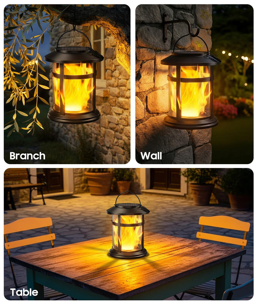 Solar Lanterns Outdoor Waterproof, 4 Pack Upgraded Flickering Flame Hanging Solar Lights, Solar Powered Decorative