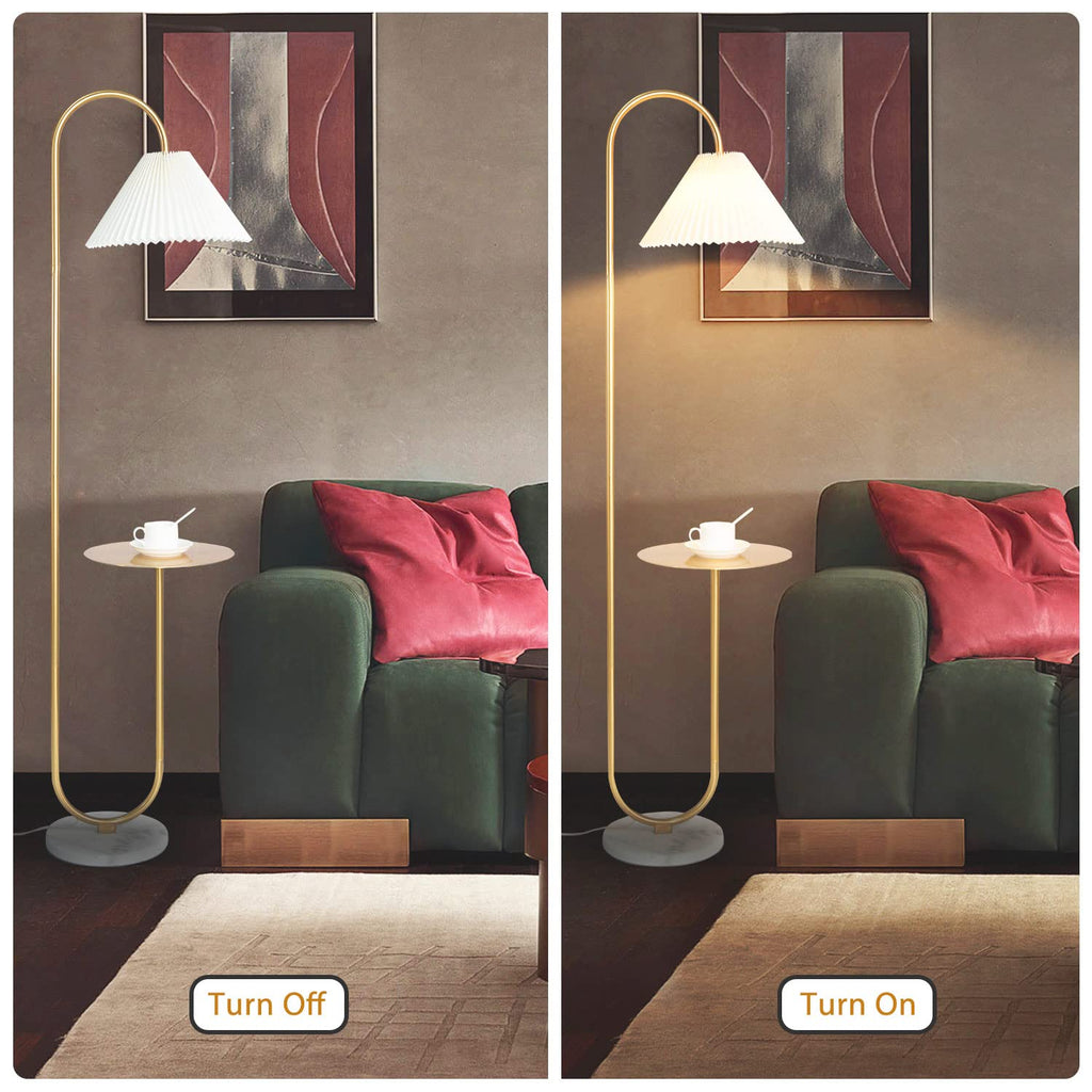 Modern Elegant with Tray Floor Lamp Cafe Den Living Room Bedroom, Foot Switch and Brass/Gold Finish, Light Yellow